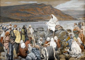 James Tissot (1836-1902) Jésus enseigne le peuple près de la mer opaque watercolor over graphite on gray wove paper, between 1886 and 1894 Brooklyn Museum