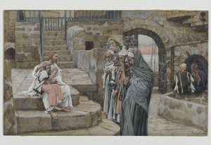 James Tissot (1836-1902) Jésus et le petit enfant opaque watercolor over graphite on gray wove paper, between 1886 and 1894 Brooklyn Museum