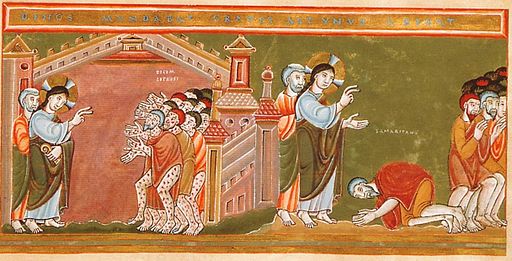 Codex Aureus Epternacensis Cleansing of the ten lepers, ca.1035-1040